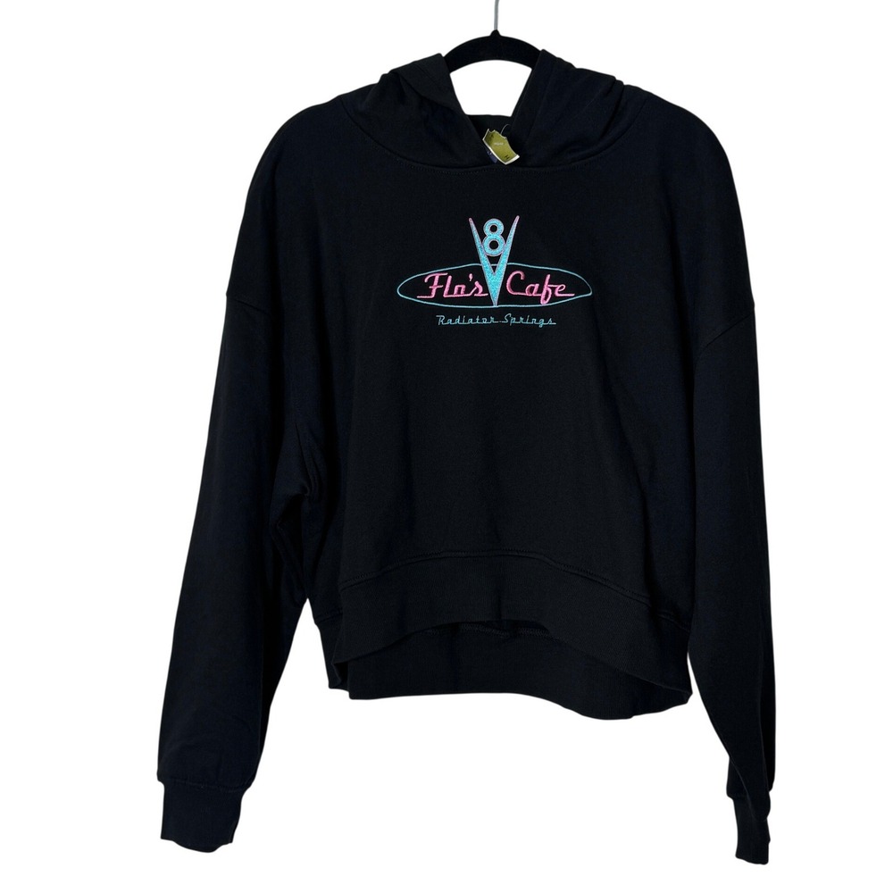 Disney Pixar Cars Flo's Cafe Radiator Springs Black‎ Cropped Hoodie Large NWOT